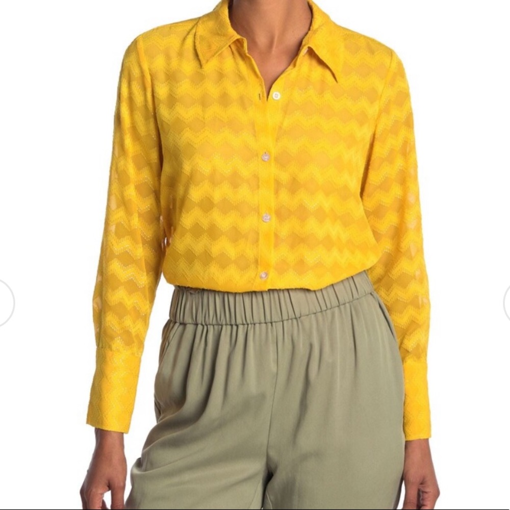 RAMY BROOK mollie geo designed marigold yellow shirt blouse size small